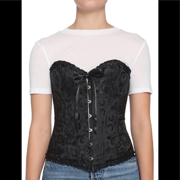 HOT TOPIC BLACK LACE JACQUARD BUSTIER CORSET - Picture 1 of 4
